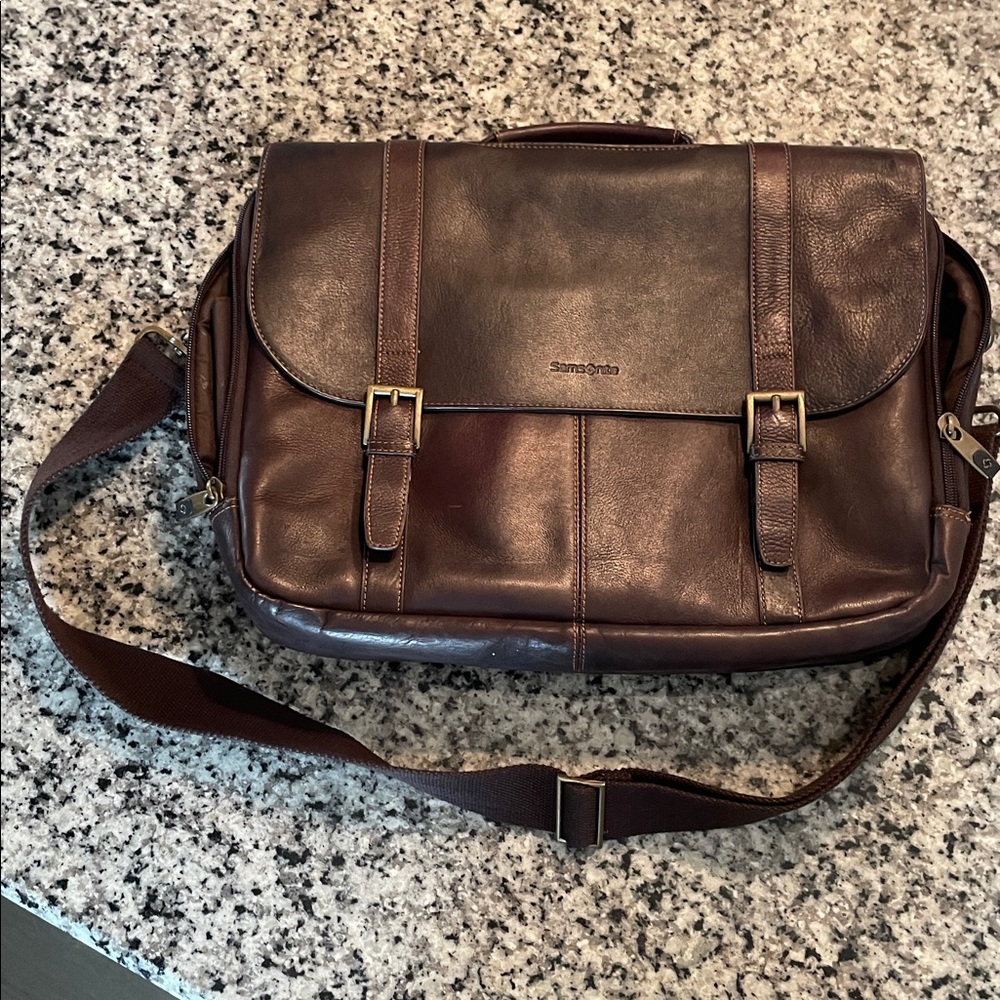 Samsonite Brown Leather Portfolio Laptop Bag